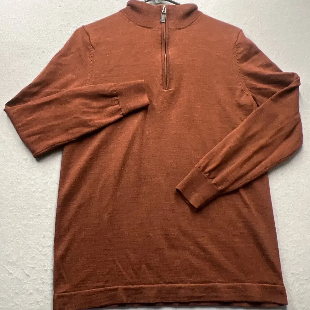Jos A‎ Bank Traveler Small 100% Merino Wool Quarter Zip Sweater Rust Orange